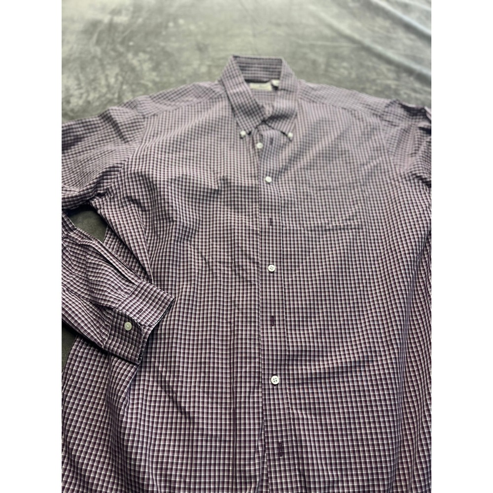 LL Bean Mens XL Tall Button Down Shirt Maroon White Check Cotton Long Sleeve
